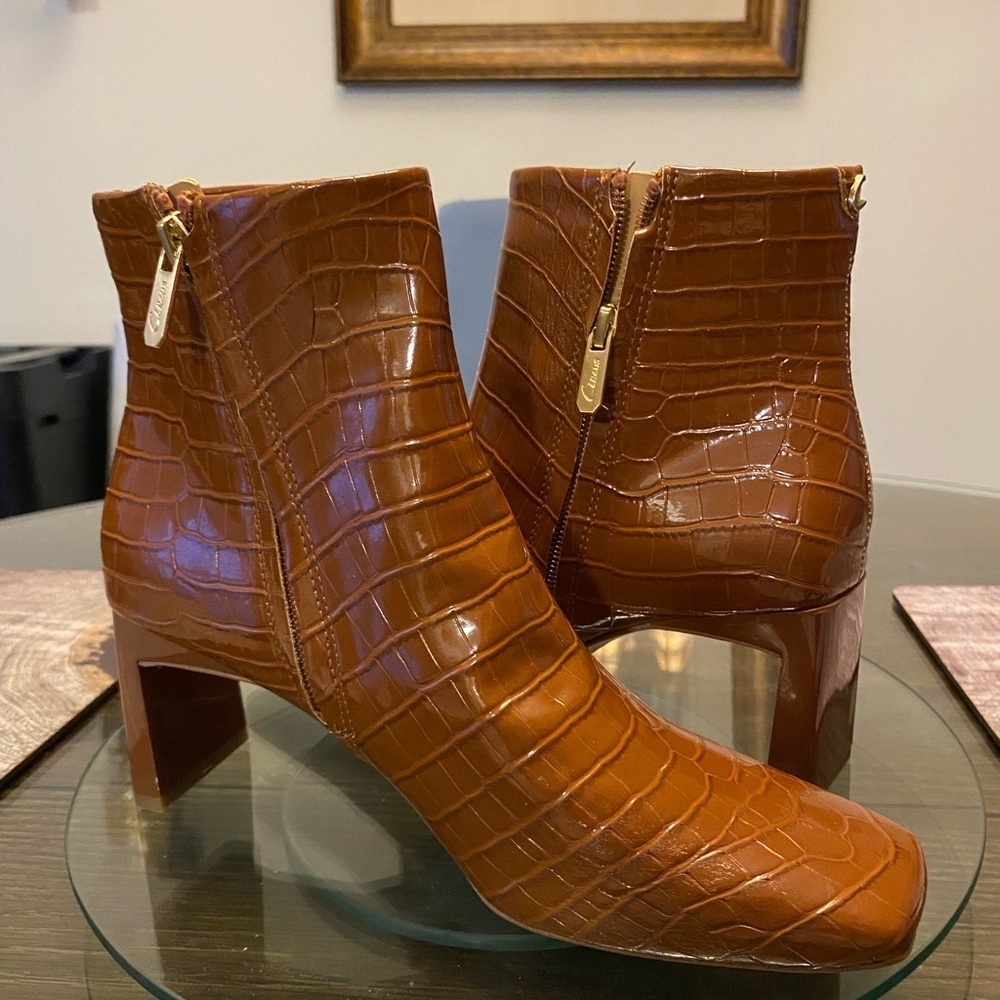 Sam Edelman Brown Croc-Embossed Ankle Boots